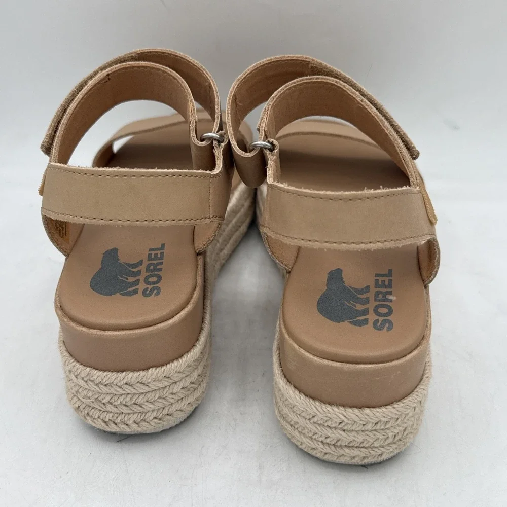 Sorel Cameron Flatform Women's Sz US 7 Honest Beige Hook & Loop Wedge Sandals